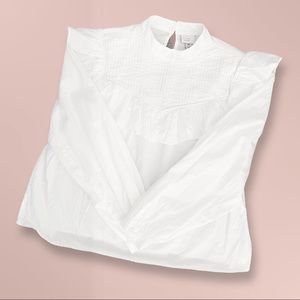 White Peasant Blouse with Ruffle Pleated Collar